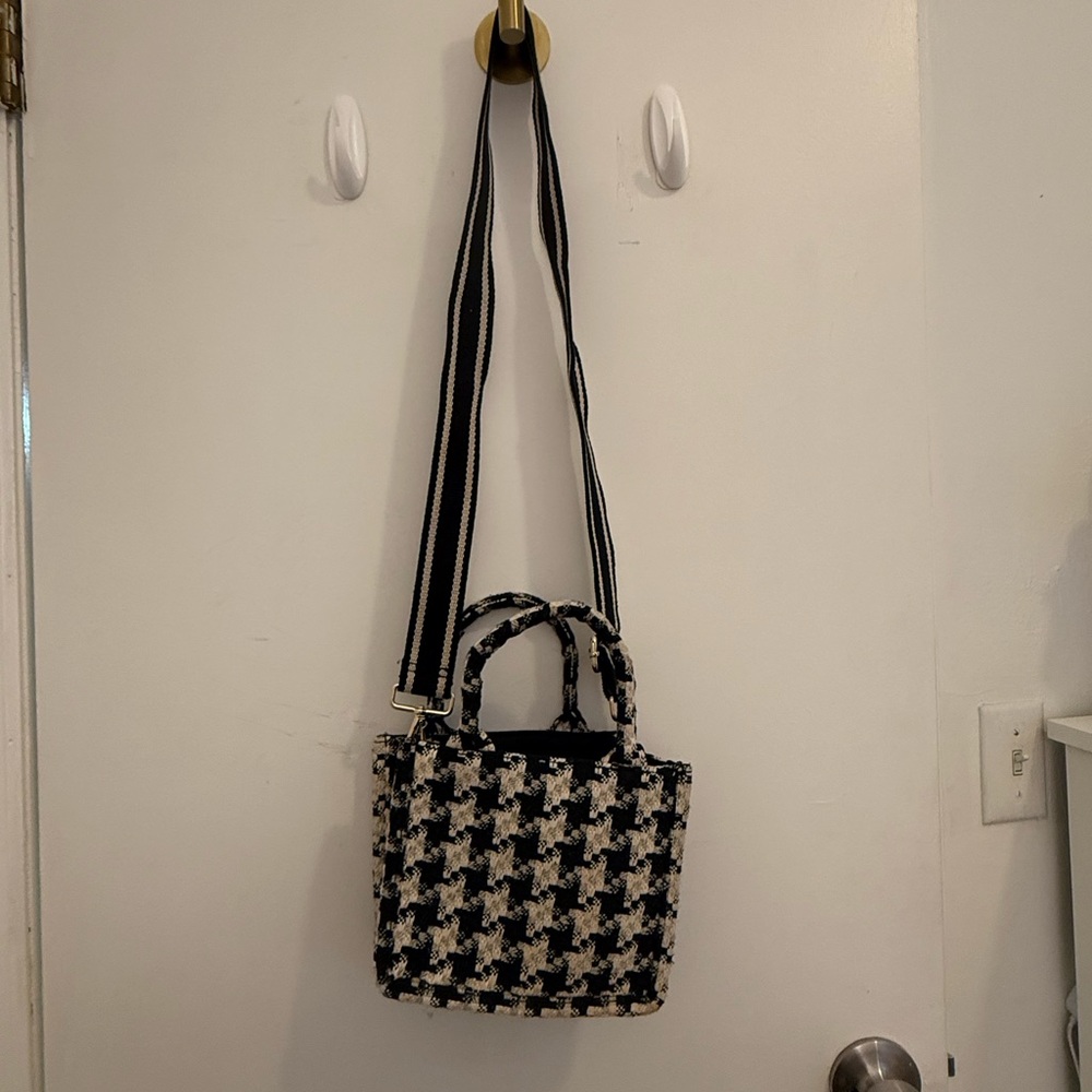 H&M Stylish Black and White Tweed Handbag